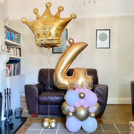 Pink and Gold Princess Themed Number Column I Princess Party Balloons Ruislip I My Dream Party Shop