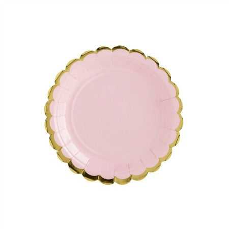 Small Pastel Pink Plates with Gold Scalloped Edge I Pretty Pastel Tableware I My Dream Party Shop UK
