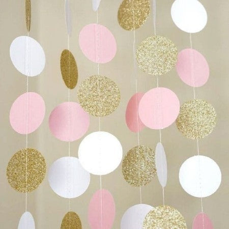 Pink, White and Gold Circle Garland I Pink &amp; Gold Decorations I My Dream Party Shop I UK