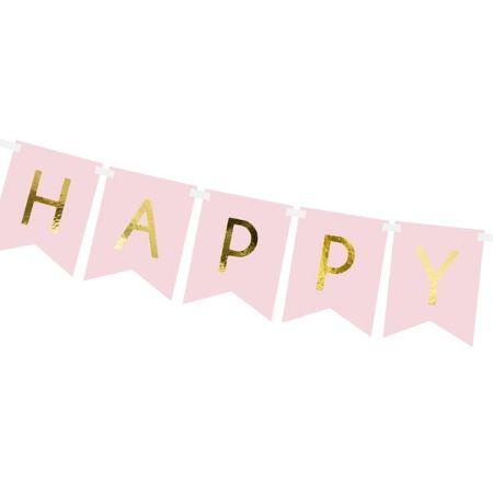 Baby Pink and Gold Happy Birthday Garland I Pretty Party Garlands I My Dream Party Shop UK