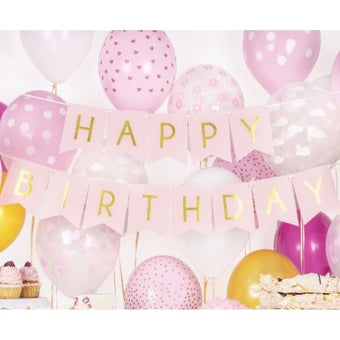 Baby Pink and Gold Happy Birthday Garland I Modern Party Decorations I My Dream Party Shop UK