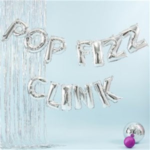 Pop Fizz Clink Silver Balloon Bunting I Silver Party Balloons I My Dream Party Shop I UK