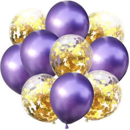 Chrome Purple and Gold Confetti Balloons I Cool Party Balloons I My Dream Party Shop I UK
