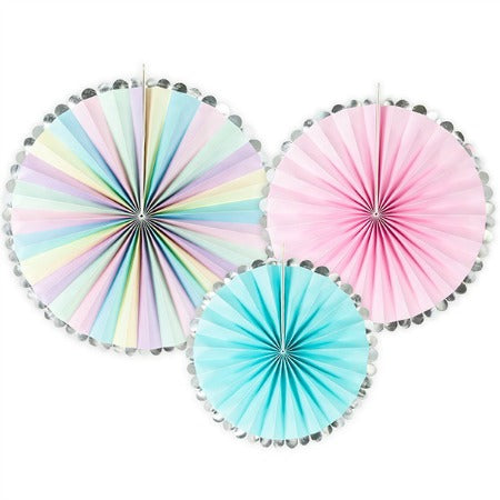 Pastel and Silver Rosette Fans I Pastel Decorations I My Dream Party Shop UK