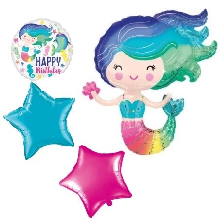 Mermaid Foil Balloons Inflated with Helium for Collection I My Dream Party Shop Ruislip