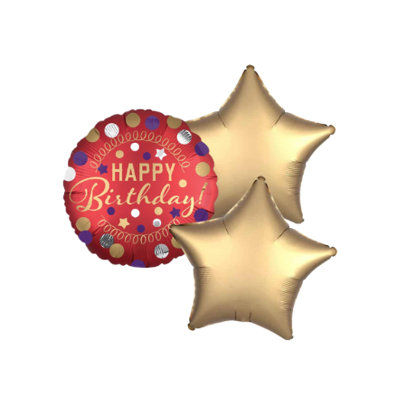 Red and Gold Happy Birthday Trio I Helium Balloons Ruislip I My Dream Party Shop