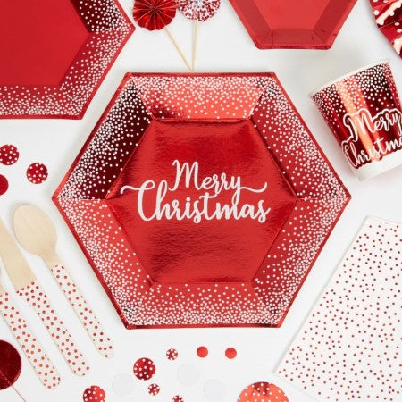 Metallic Red Merry Christmas Plates I Christmas Party Supplies I My Dream Party Shop UK