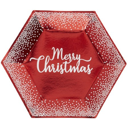 Hexagonal Red Merry Christmas Plates I Christmas Party Tableware I My Dream Party Shop UK