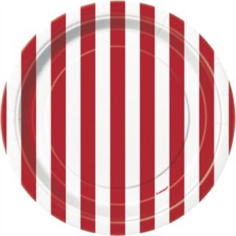 Ruby Red and White Striped Plates 7 inch I Circus Party I My Dream Party Shop UK