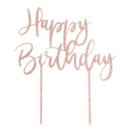 Rose Gold Glitter Happy Birthday Cake Topper I Rose Gold Party Supplies I My Dream Party Shop UK