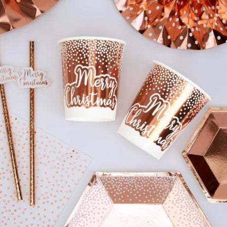 Rose Gold Merry Christmas Cups I Christmas Party Tableware I My Dream Party Shop UK