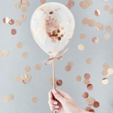 Rose Gold Mini Confetti Balloon Wands I Rose Gold Cake Toppers I My Dream Party Shop