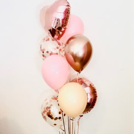 Helium Inflated Blush and Rose Gold Balloon Bouquet I Helium Balloons Ruislip