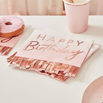 Rose Gold and Pink Ombre Fringe Napkins I Pink and Rose Gold Party I My Dream Party Shop UK