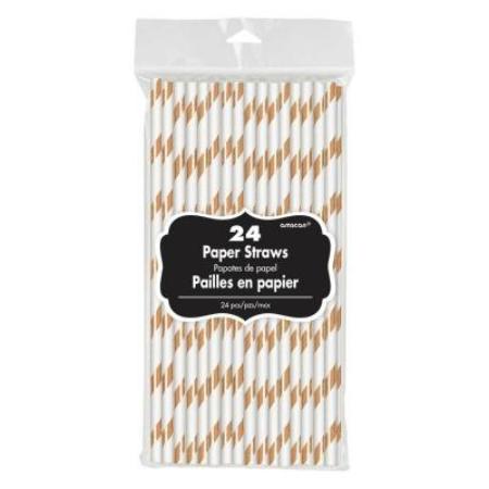 Rose Gold Metallic Foil Paper Party Striped Drinking Straws - 24 pack - My Dream Party Shop