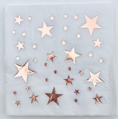 White Napkins with Rose Gold Stars and Dots I Rose Gold Tableware and Decorations UK