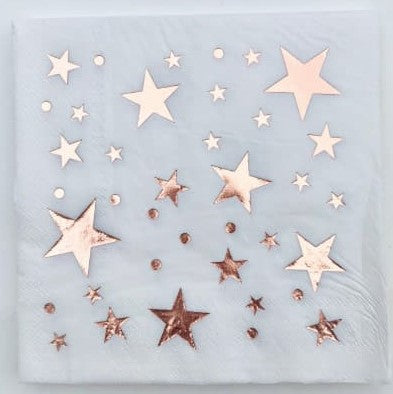 White Napkins with Rose Gold Stars and Dots I Rose Gold Tableware and Decorations UK