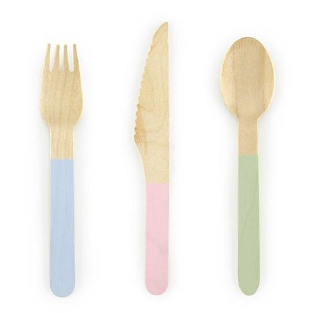 Pastel Wooden Cutlery I Eco Cutlery with Pastel Pink, Blue and Green Handles I UK