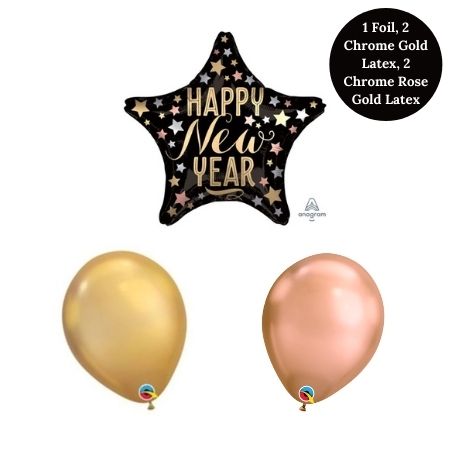 Helium Inflated Satin Stars Happy New Year Balloon Clusters I Ruislip I My Dream Party Shop