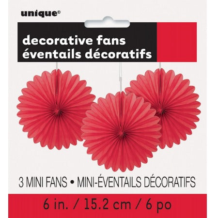 Small Red Rosette Fans, Set of 3 I Red Party Decorations I My Dream Party Shop I UK