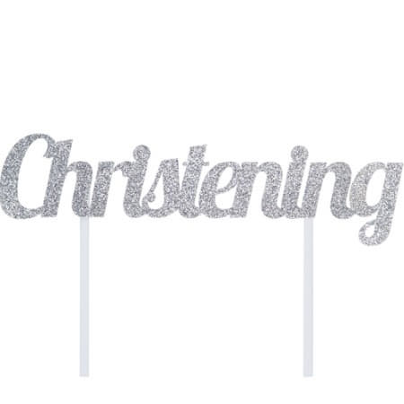 Silver Christening Cake Topper I Modern Christening Party Supplies and Decorations I UK