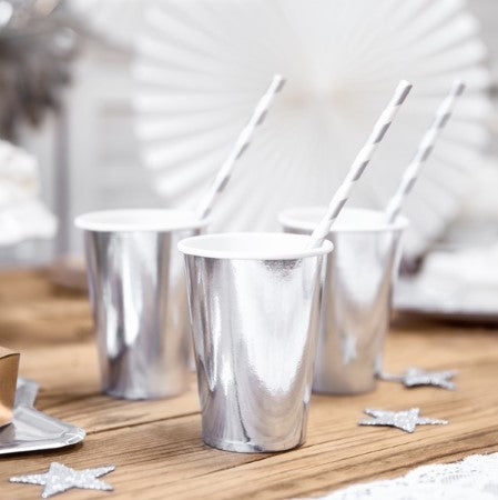 Silver Large Foil Cups I Pretty Silver Tableware & Decorations I My Dream Party Shop I UK