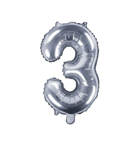 Small Silver Foil Number Three Balloons 14 Inches I My Dream Party Shop I UK