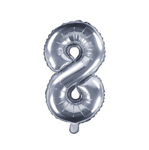 Small Silver Foil Number Eight Balloons 14 Inches I My Dream Party Shop I UK