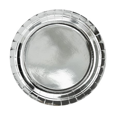 Large Round Silver Foil Plates I Modern Silver Party Tableware I My Dream Party Shop I UK