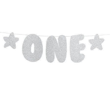 One Silver Glittery First Birthday Banner I My Dream Party Shop I UK