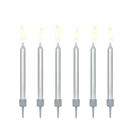 Metallic Silver Candles Set of 6 I Modern Candles and Cake Toppers I My Dream Party Shop UK