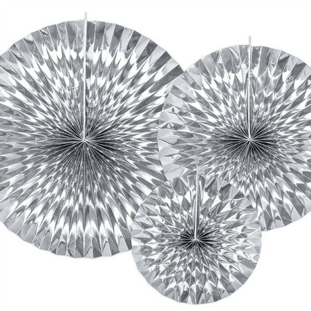 Silver Rosette Fans I Paper Fan Decorations I My Dream Party Shop I UK