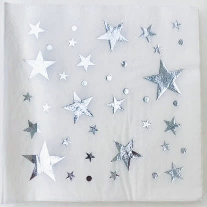 White Napkins with Silver Stars and Dots I Silver Party Supplies and Decorations UK