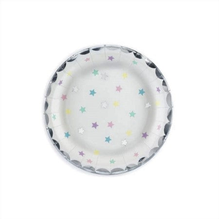 Unicorn Stars Plates I White Plates with Pastel Stars and Silver Border I My Dream Party Shop
