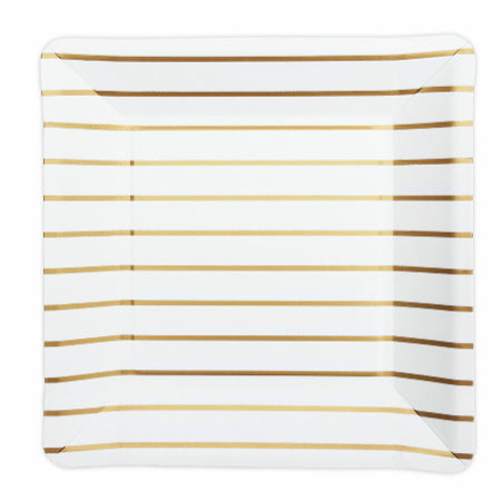 Large Square White Plates with Gold Stripes I Modern Gold Party Tableware I My Dream Party Shop