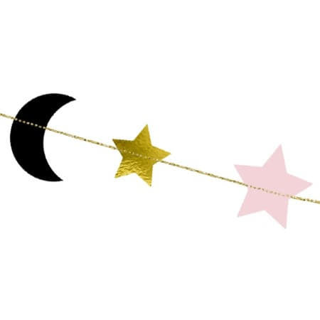 Moon and Stars Garland I Pink, Gold and Black Garland with Crescents and Stars I UK