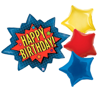 Happy Birthday Burst and Star Trio Balloon Set I Helium Balloons Ruislip I My Dream Party Shop