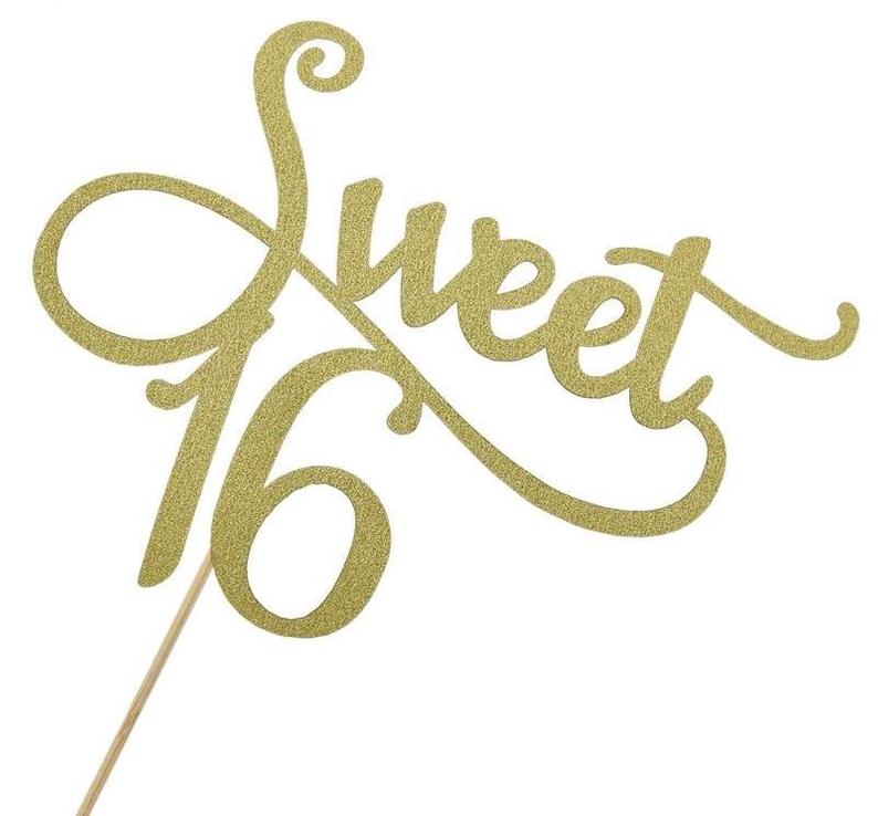 Gold Sweet Sixteen Cake Topper I Sixteenth Birthday Party Decoration UK