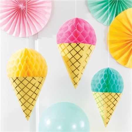 Trio of Ice Cream Honeycomb Decorations I Ice Cream Party Supplies I My Dream Party Shop