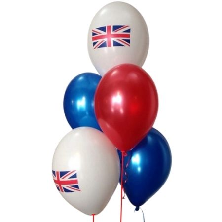 Union Jack Red and Blue Helium Balloon Bouquet I Royal Party Helium Balloons I My Dream Party Shop