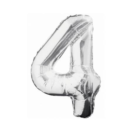 Gigantic Silver Foil Number Balloons, 34 Inches I Silver Number Four Balloon I UK
