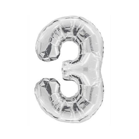 Gigantic Silver Foil Number Balloons, 34 Inches I Silver Number Three Balloon I UK