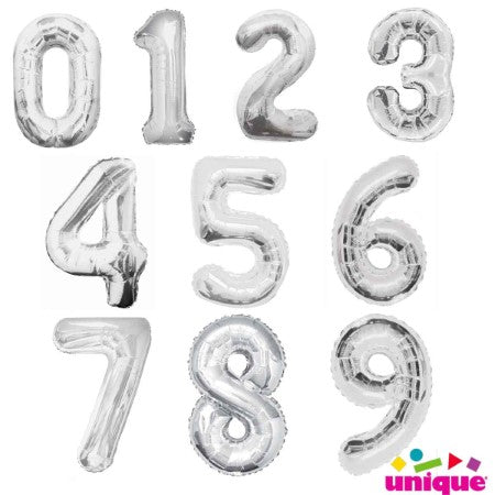Giant Silver Foil Number Balloons, 34 Inches I My Dream Party Shop I UK