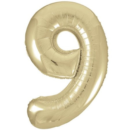 Helium Inflated White Gold Foil Number Nine Balloons 34 Inches I My Dream Party Shop