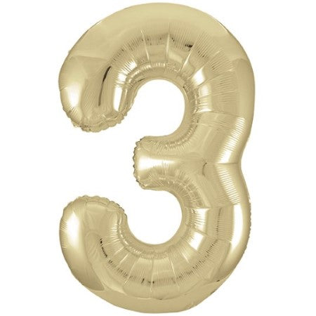Helium Inflated White Gold Foil Number Three Balloons 34 Inches I My Dream Party Shop