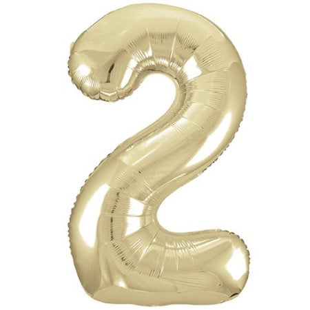 Helium Inflated White Gold Foil Number Two Balloons 34 Inches I My Dream Party Shop