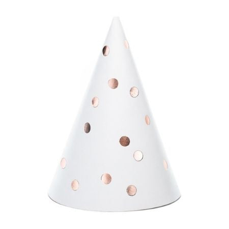 White Party Hats with Rose Gold Dots I Rose Gold Party Supplies I My Dream Party Shop
