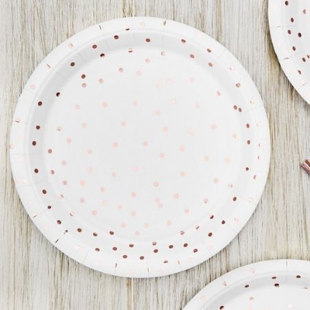 White Plates with Rose Gold Dots I Rose Gold Party Supplies I My Dream Party Shop 