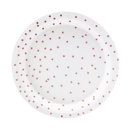 White Plates with Rose Gold Dots I Rose Gold Party I My Dream Party Shop UK