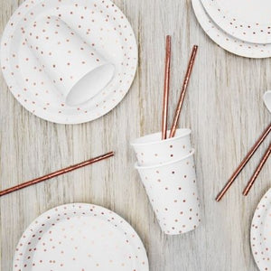 White Plates with Rose Gold Dots I Rose Gold Tableware I My Dream Party Shop 
